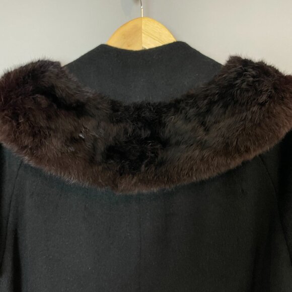Vintage 50s 60s Wool Coat Fur Collar Black Women Union Made‎ Overcoat Retro - Picture 15 of 16
